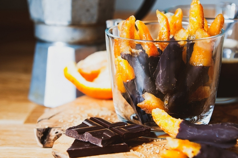 Orangettes candied peel dipped in chocolate